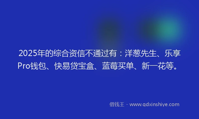 2025年的综合资信不通过有：洋葱先生、乐享Pro钱包、快易贷宝盒、蓝莓买单、新一花等。