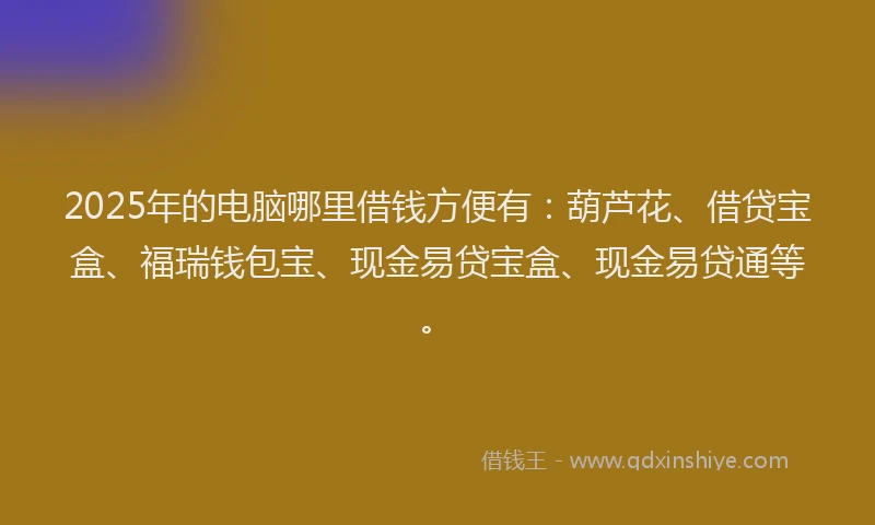 2025年的电脑哪里借钱方便有：葫芦花、借贷宝盒、福瑞钱包宝、现金易贷宝盒、现金易贷通等。
