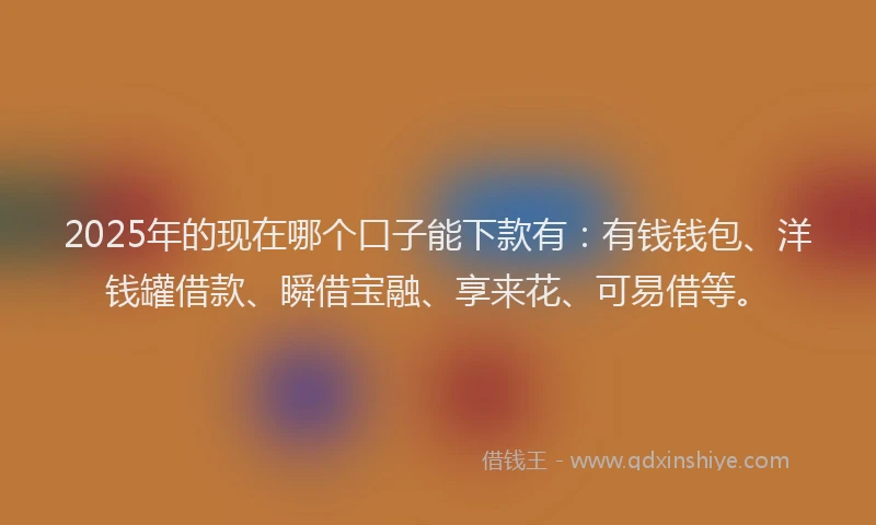 2025年的现在哪个口子能下款有：有钱钱包、洋钱罐借款、瞬借宝融、享来花、可易借等。