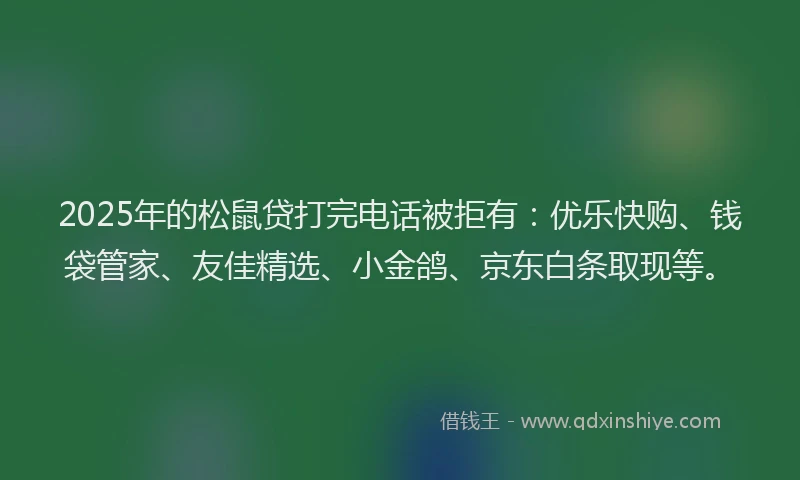 2025年的松鼠贷打完电话被拒有：优乐快购、钱袋管家、友佳精选、小金鸽、京东白条取现等。