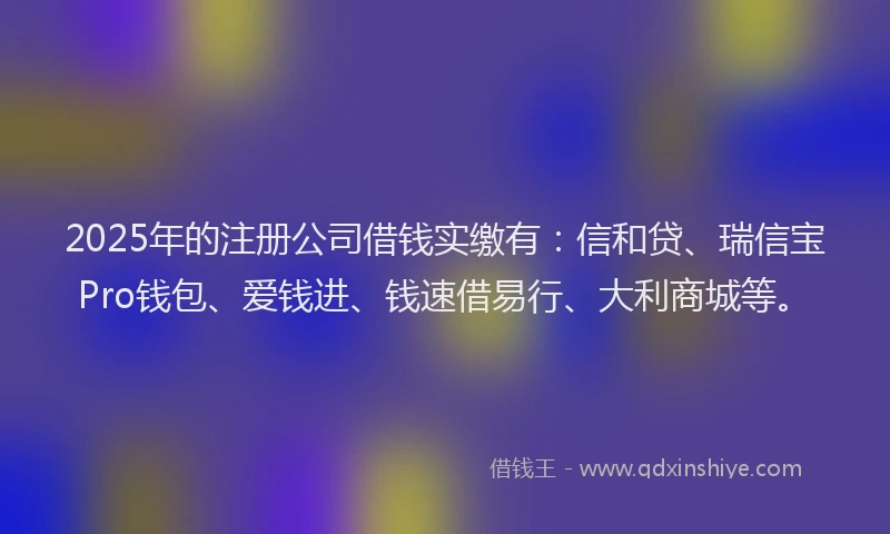2025年的注册公司借钱实缴有：信和贷、瑞信宝Pro钱包、爱钱进、钱速借易行、大利商城等。