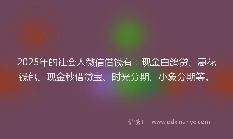 2025年的社会人微信借钱有：现金白鸽贷、惠花钱包、现金秒借贷宝、时光分期、小象分期等。