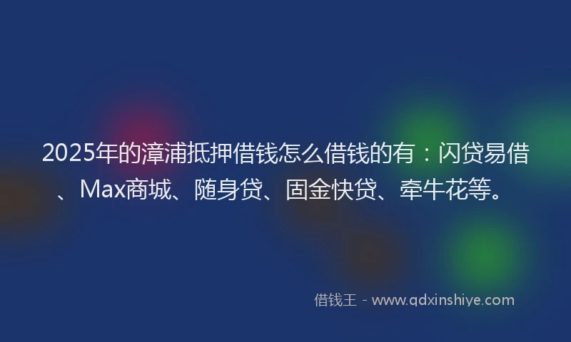 2025年的漳浦抵押借钱怎么借钱的有：闪贷易借、Max商城、随身贷、固金快贷、牵牛花等。