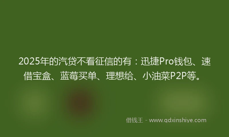 2025年的汽贷不看征信的有：迅捷Pro钱包、速借宝盒、蓝莓买单、理想给、小油菜P2P等。