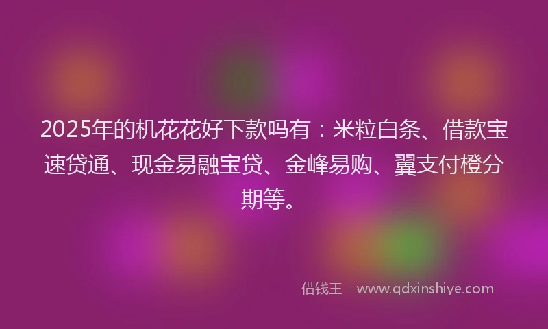 2025年的机花花好下款吗有：米粒白条、借款宝速贷通、现金易融宝贷、金峰易购、翼支付橙分期等。
