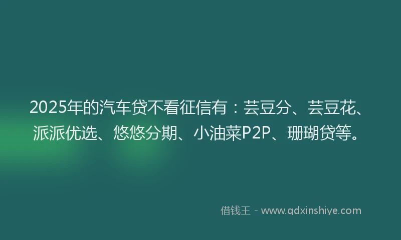 2025年的汽车贷不看征信有：芸豆分、芸豆花、派派优选、悠悠分期、小油菜P2P、珊瑚贷等。