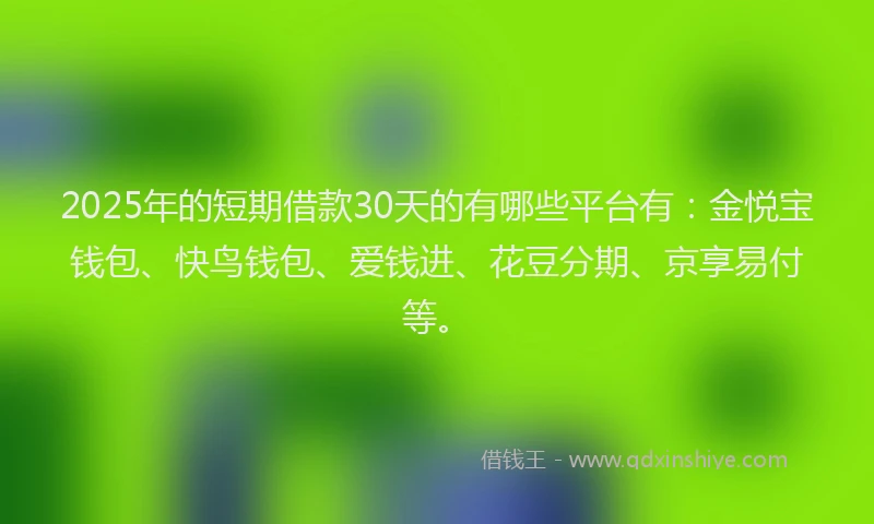 2025年的短期借款30天的有哪些平台有：金悦宝钱包、快鸟钱包、爱钱进、花豆分期、京享易付等。