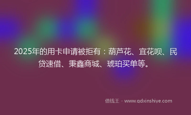 2025年的用卡申请被拒有：葫芦花、宜花呗、民贷速借、秉鑫商城、琥珀买单等。