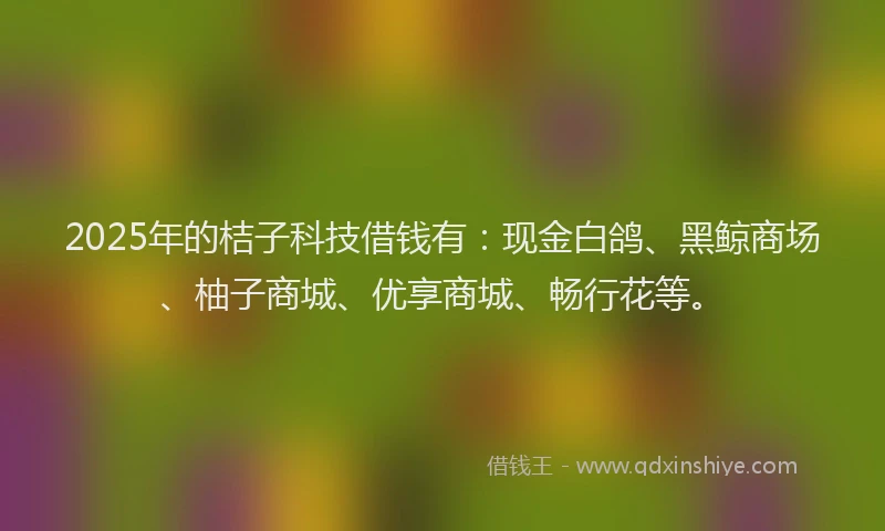 2025年的桔子科技借钱有：现金白鸽、黑鲸商场、柚子商城、优享商城、畅行花等。