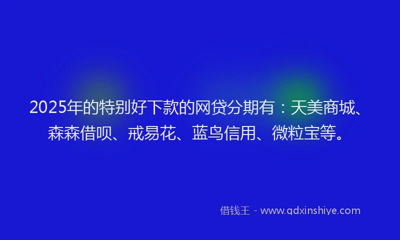 2025年的特别好下款的网贷分期有：天美商城、森森借呗、戒易花、蓝鸟信用、微粒宝等。