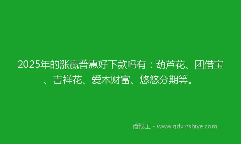 2025年的涨赢普惠好下款吗有：葫芦花、团借宝、吉祥花、爱木财富、悠悠分期等。