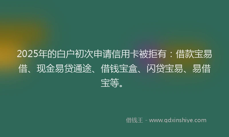 2025年的白户初次申请信用卡被拒有：借款宝易借、现金易贷通途、借钱宝盒、闪贷宝易、易借宝等。