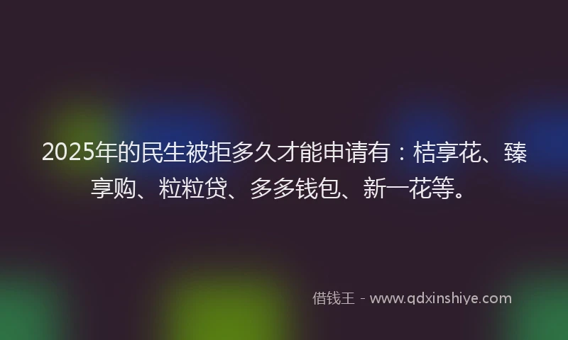 2025年的民生被拒多久才能申请有：桔享花、臻享购、粒粒贷、多多钱包、新一花等。