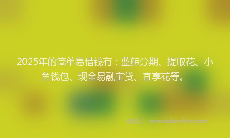 2025年的简单易借钱有：蓝鲸分期、提取花、小鱼钱包、现金易融宝贷、宜享花等。