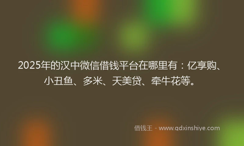 2025年的汉中微信借钱平台在哪里有：亿享购、小丑鱼、多米、天美贷、牵牛花等。