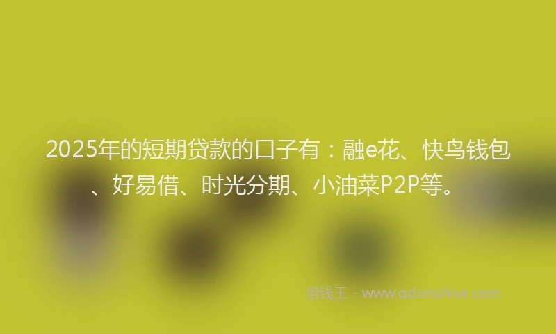 2025年的短期贷款的口子有：融e花、快鸟钱包、好易借、时光分期、小油菜P2P等。