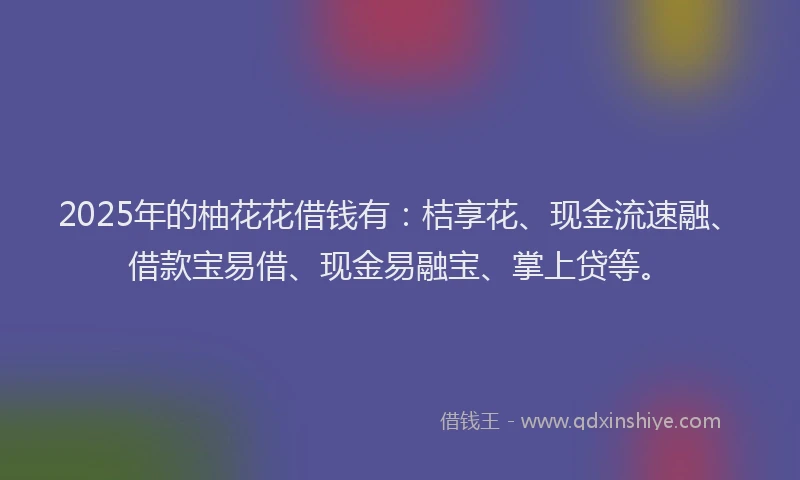 2025年的柚花花借钱有：桔享花、现金流速融、借款宝易借、现金易融宝、掌上贷等。