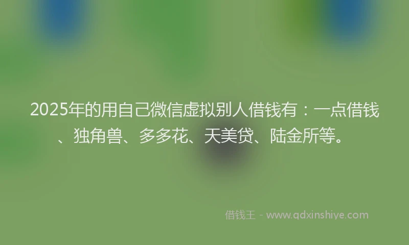 2025年的用自己微信虚拟别人借钱有：一点借钱、独角兽、多多花、天美贷、陆金所等。