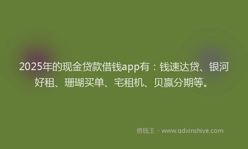2025年的现金贷款借钱app有：钱速达贷、银河好租、珊瑚买单、宅租机、贝赢分期等。