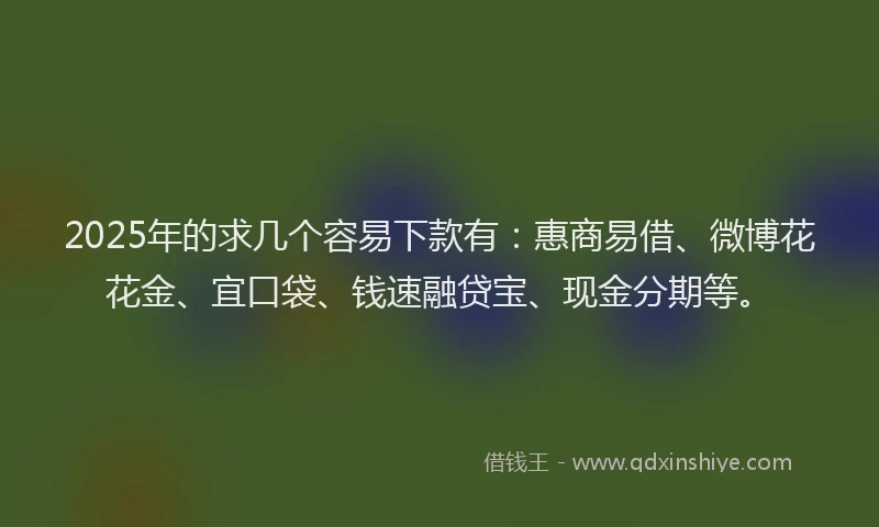 2025年的求几个容易下款有：惠商易借、微博花花金、宜口袋、钱速融贷宝、现金分期等。