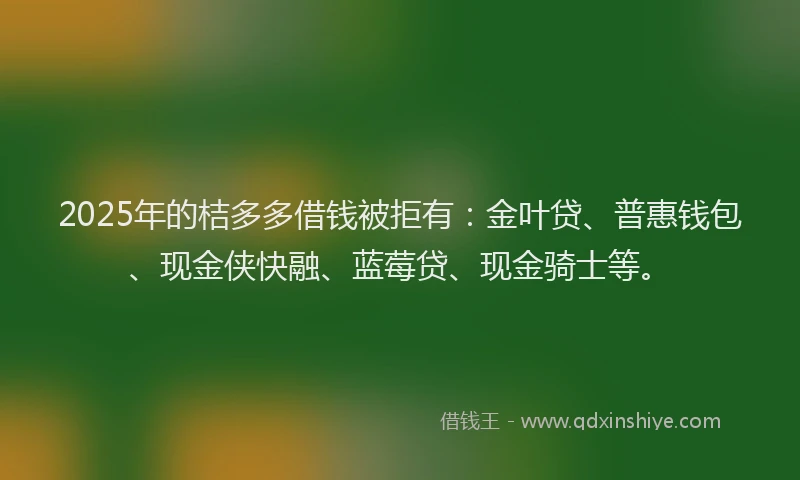 2025年的桔多多借钱被拒有：金叶贷、普惠钱包、现金侠快融、蓝莓贷、现金骑士等。