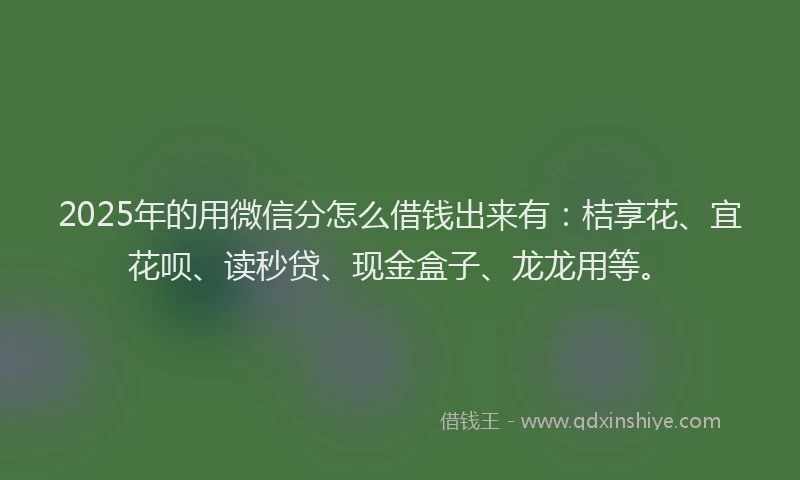 2025年的用微信分怎么借钱出来有：桔享花、宜花呗、读秒贷、现金盒子、龙龙用等。