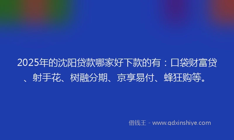 2025年的沈阳贷款哪家好下款的有：口袋财富贷、射手花、树融分期、京享易付、蜂狂购等。