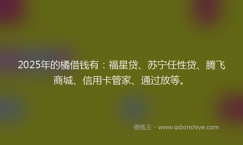 2025年的橘借钱有：福星贷、苏宁任性贷、腾飞商城、信用卡管家、通过放等。