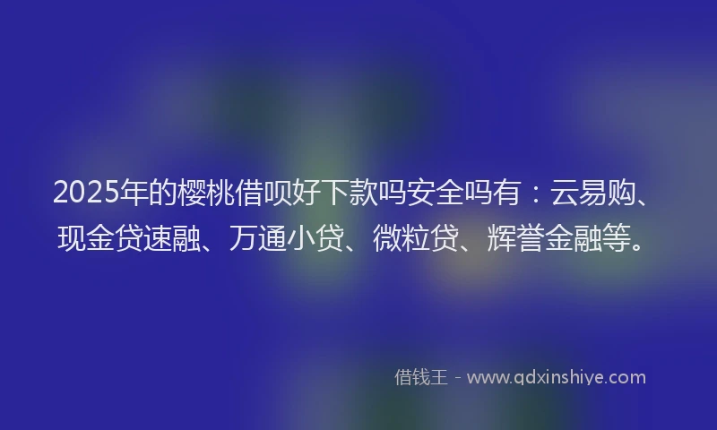 2025年的樱桃借呗好下款吗安全吗有：云易购、现金贷速融、万通小贷、微粒贷、辉誉金融等。