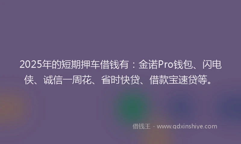 2025年的短期押车借钱有：金诺Pro钱包、闪电侠、诚信一周花、省时快贷、借款宝速贷等。
