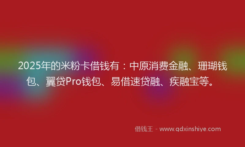 2025年的米粉卡借钱有：中原消费金融、珊瑚钱包、翼贷Pro钱包、易借速贷融、疾融宝等。