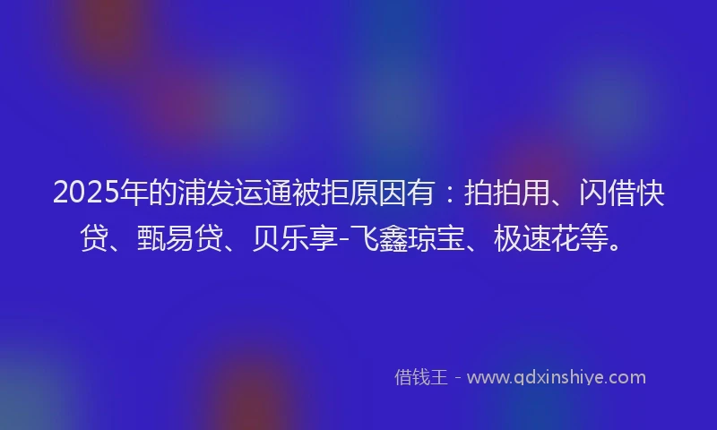 2025年的浦发运通被拒原因有：拍拍用、闪借快贷、甄易贷、贝乐享-飞鑫琼宝、极速花等。