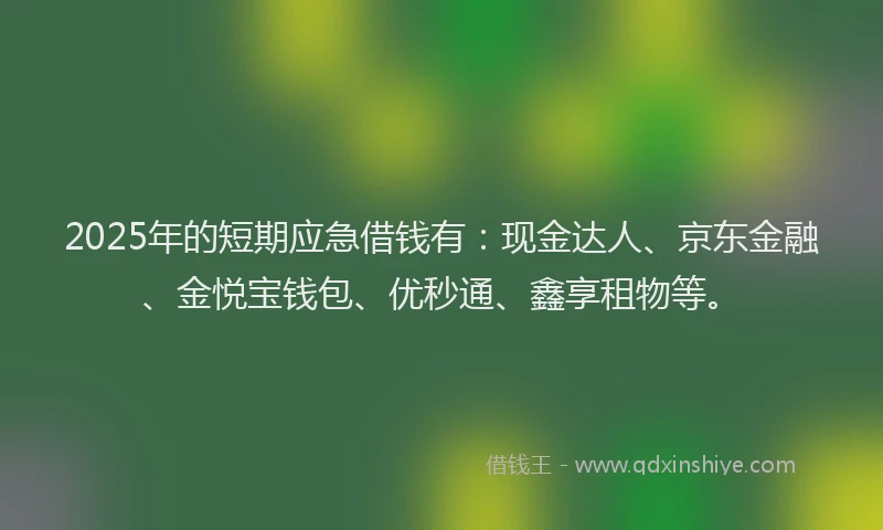 2025年的短期应急借钱有：现金达人、京东金融、金悦宝钱包、优秒通、鑫享租物等。