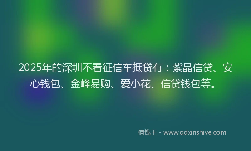 2025年的深圳不看征信车抵贷有：紫晶信贷、安心钱包、金峰易购、爱小花、信贷钱包等。