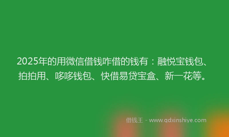 2025年的用微信借钱咋借的钱有：融悦宝钱包、拍拍用、哆哆钱包、快借易贷宝盒、新一花等。