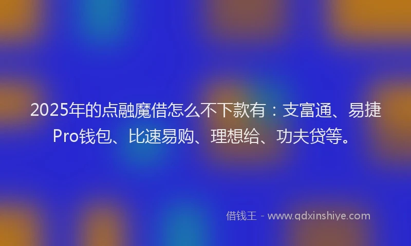 2025年的点融魔借怎么不下款有：支富通、易捷Pro钱包、比速易购、理想给、功夫贷等。