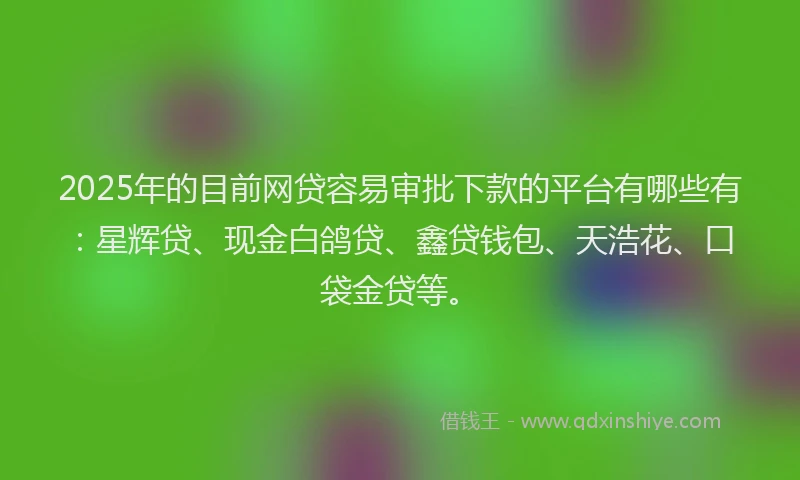 2025年的目前网贷容易审批下款的平台有哪些有：星辉贷、现金白鸽贷、鑫贷钱包、天浩花、口袋金贷等。