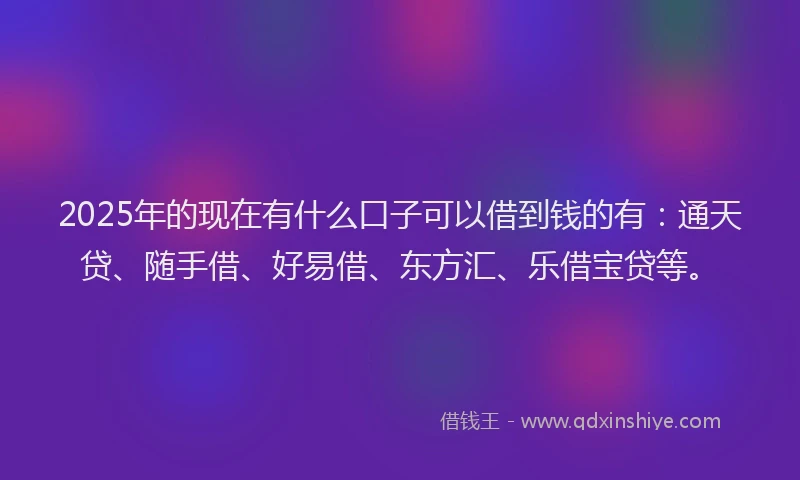 2025年的现在有什么口子可以借到钱的有：通天贷、随手借、好易借、东方汇、乐借宝贷等。