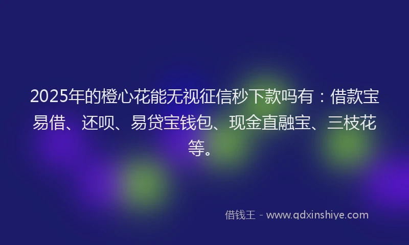 2025年的橙心花能无视征信秒下款吗有：借款宝易借、还呗、易贷宝钱包、现金直融宝、三枝花等。