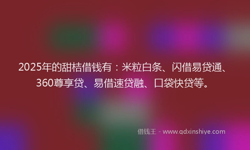 2025年的甜桔借钱有：米粒白条、闪借易贷通、360尊享贷、易借速贷融、口袋快贷等。