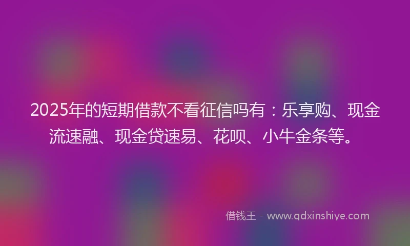 2025年的短期借款不看征信吗有：乐享购、现金流速融、现金贷速易、花呗、小牛金条等。