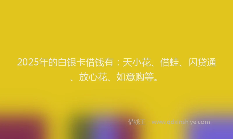 2025年的白银卡借钱有：天小花、借蛙、闪贷通、放心花、如意购等。