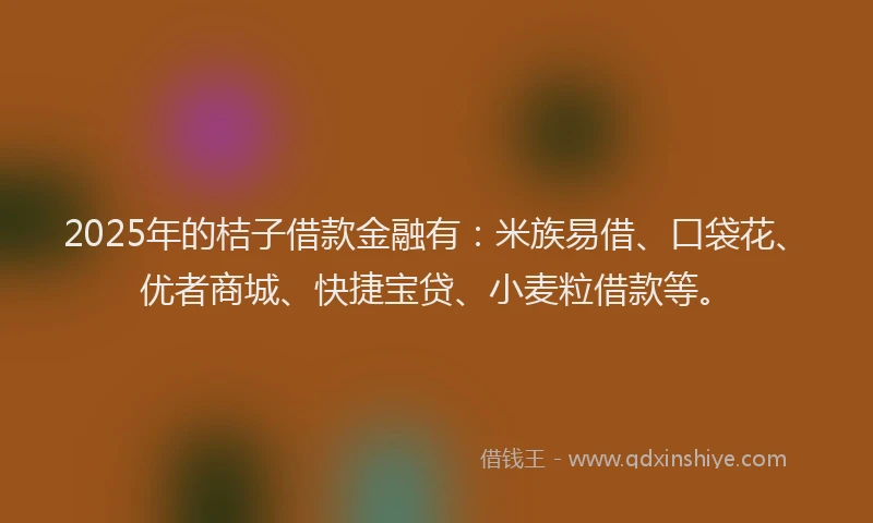 2025年的桔子借款金融有：米族易借、口袋花、优者商城、快捷宝贷、小麦粒借款等。