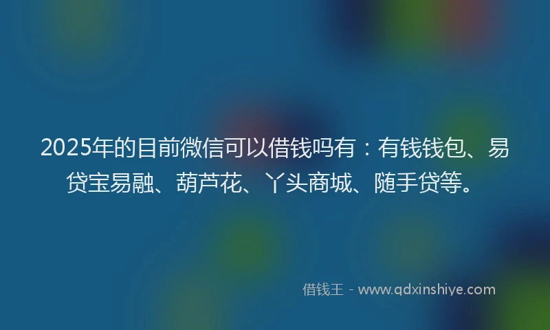 2025年的目前微信可以借钱吗有：有钱钱包、易贷宝易融、葫芦花、丫头商城、随手贷等。