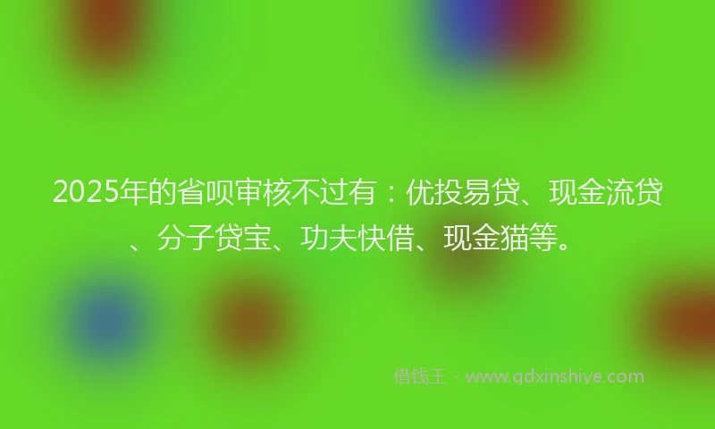 2025年的省呗审核不过有：优投易贷、现金流贷、分子贷宝、功夫快借、现金猫等。
