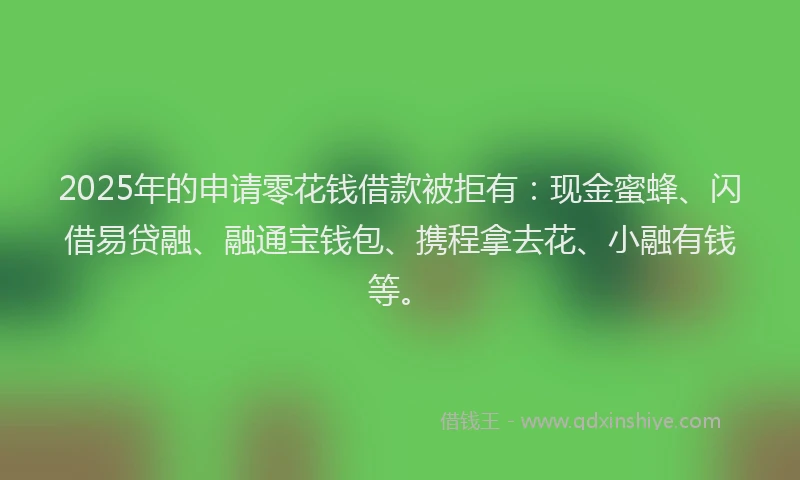 2025年的申请零花钱借款被拒有：现金蜜蜂、闪借易贷融、融通宝钱包、携程拿去花、小融有钱等。