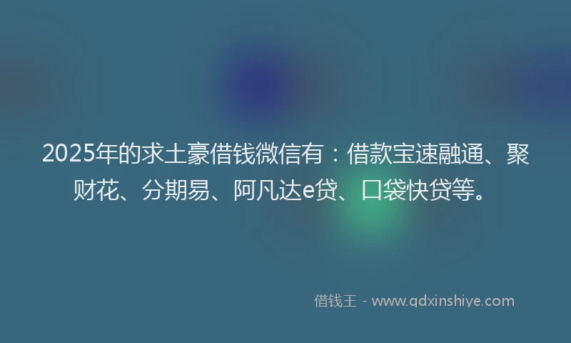 2025年的求土豪借钱微信有：借款宝速融通、聚财花、分期易、阿凡达e贷、口袋快贷等。