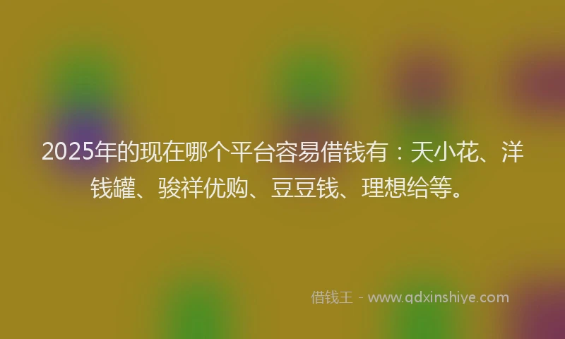 2025年的现在哪个平台容易借钱有：天小花、洋钱罐、骏祥优购、豆豆钱、理想给等。