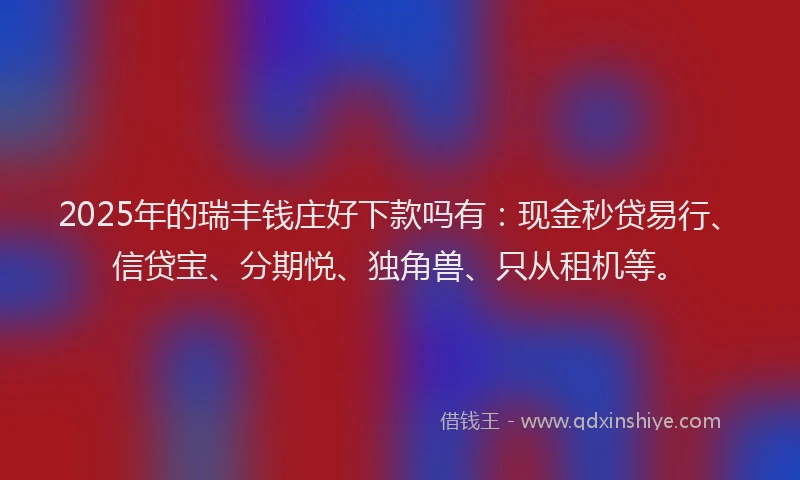 2025年的瑞丰钱庄好下款吗有：现金秒贷易行、信贷宝、分期悦、独角兽、只从租机等。