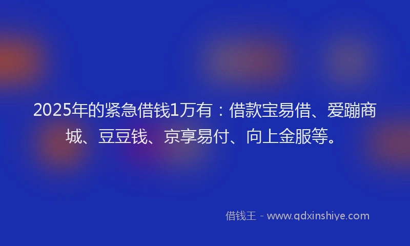 2025年的紧急借钱1万有：借款宝易借、爱蹦商城、豆豆钱、京享易付、向上金服等。